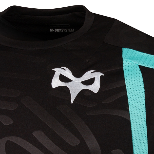 Ospreys Mens Training T-Shirt 26/27 Black and Teal - Ospreys Logo Detail