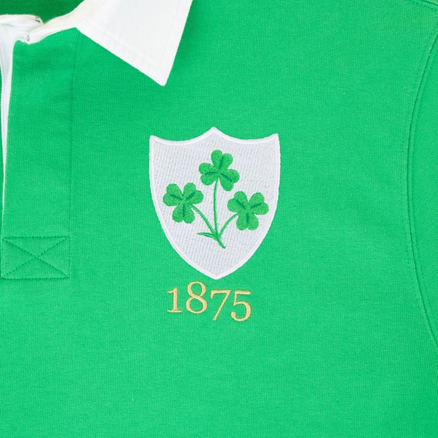 Ireland Mens 1875 Origins Rugby Shirt Long Sleeve Emerald Green - Badge Close-up