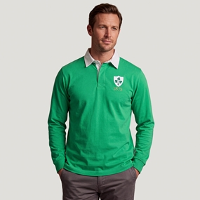 Ireland 1875 Adults Heritage Rugby Shirt Emerald Green - Model Front View