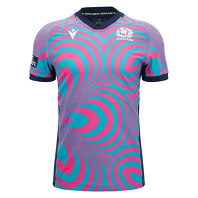 Scotland Mens Training Rugby Shirt 26/27 Neon Pink and Blue - Front View