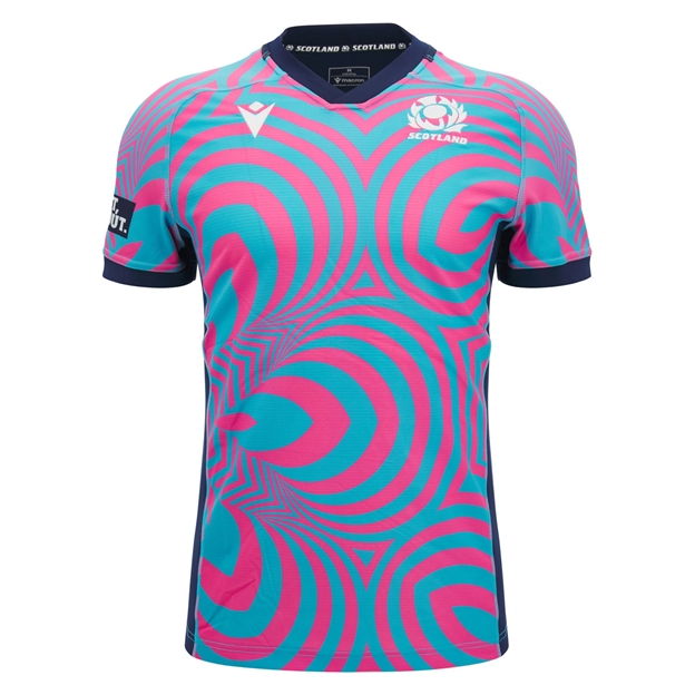 Scotland Mens Training Rugby Shirt 26/27 Neon Pink and Blue - Front View