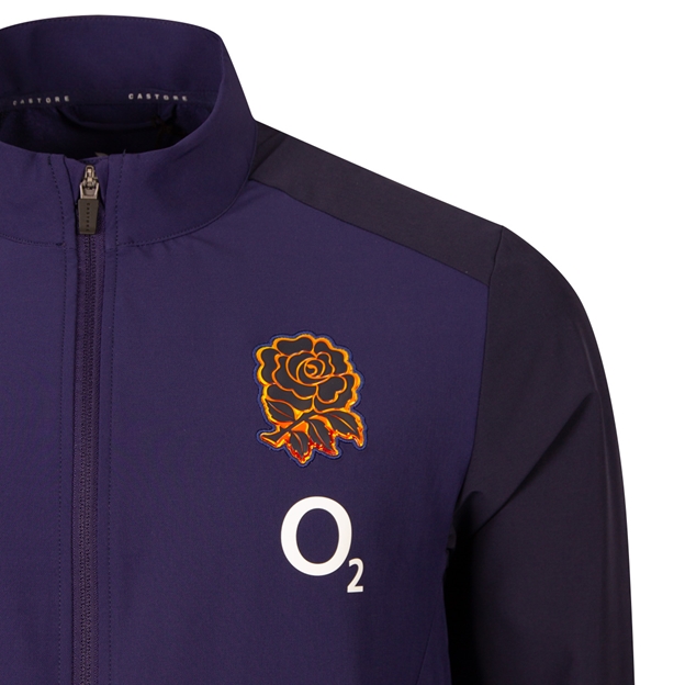 England Mens Anthem Jacket 26/27 Maritime Blue - RFU Rose Close-up