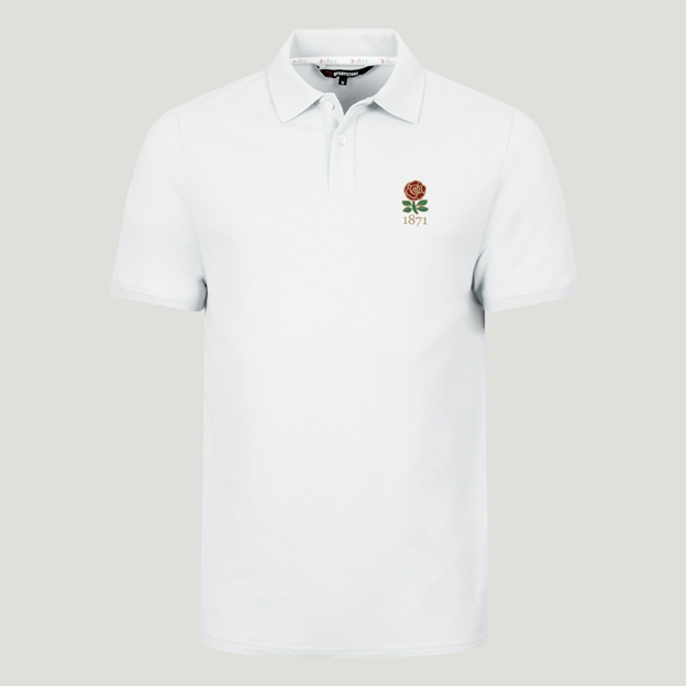 England 1871 Adults Classic Cotton Polo Shirt White - Front View