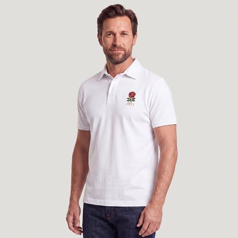 England 1871 Adults Classic Cotton Polo Shirt White - Model Front View