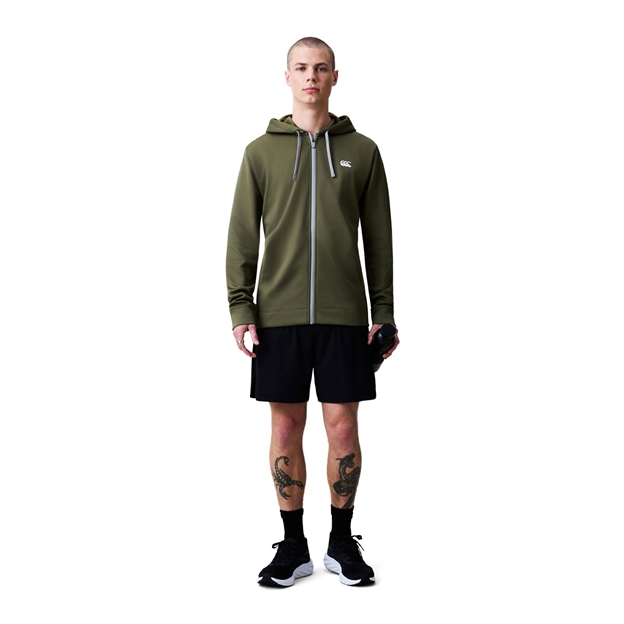 Canterbury Mens Tempo+ Full Zip Hoodie Ivy Green and White - Model Full View