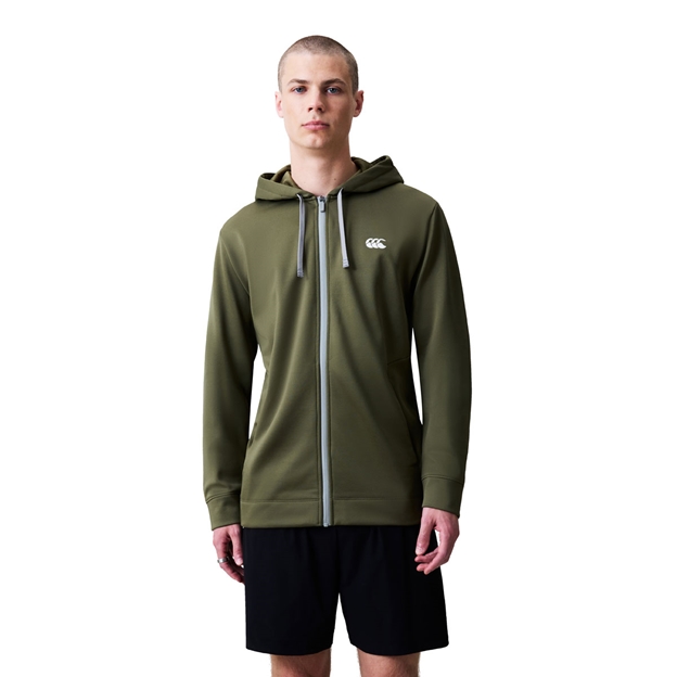 Canterbury Mens Tempo+ Full Zip Hoodie Ivy Green and White - Model Front View