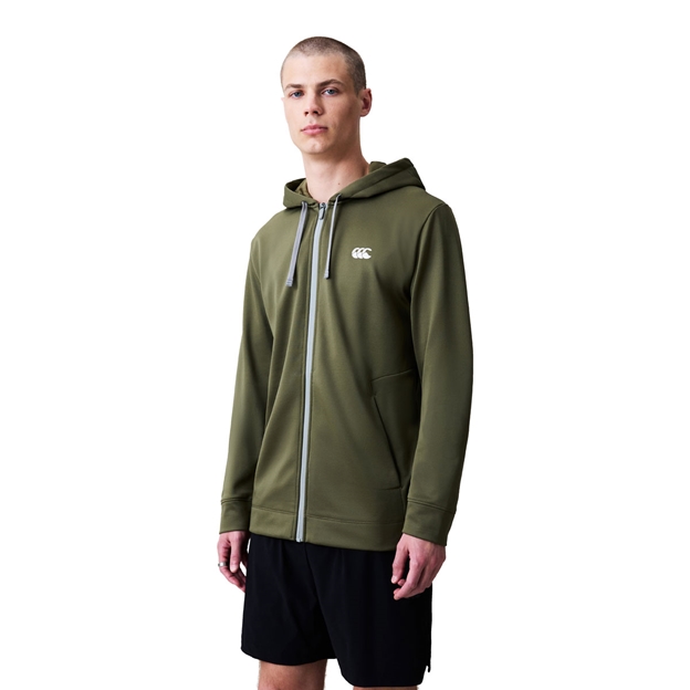 Canterbury Mens Tempo+ Full Zip Hoodie Ivy Green and White - Model Side View