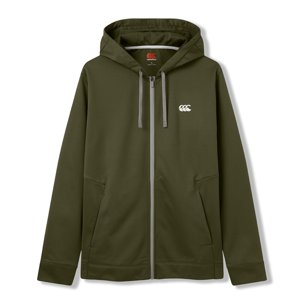 Canterbury Mens Tempo+ Full Zip Hoodie Ivy Green and White - Front View