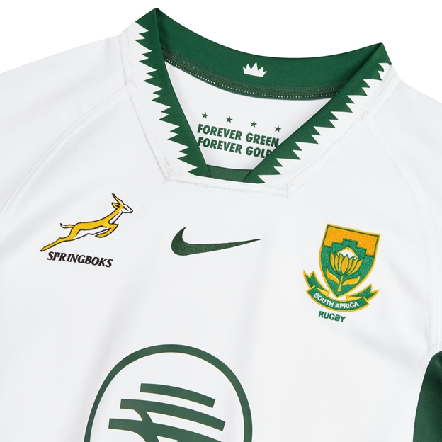 South Africa Springboks Mens Away Rugby Shirt 26/27 White - Flatlay Close-up View