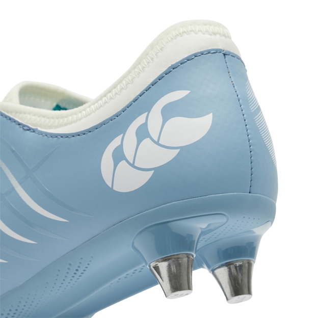 Canterbury Kids Phoenix 2.0 Team Soft Ground Rugby Boots Mountain Spring Grey - Heel Detail Close-up