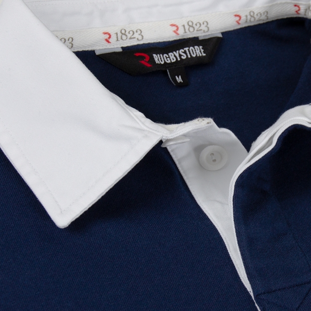 Scotland 1871 Adults Heritage Cotton Rugby Shirt Navy - Collar Close-up