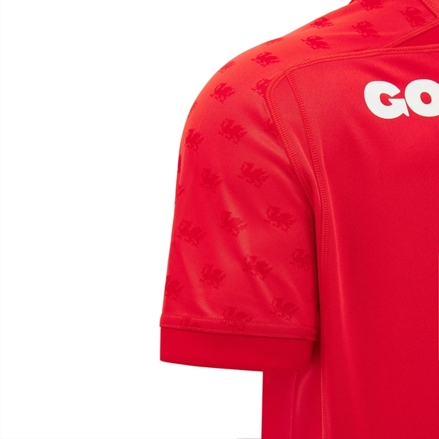 Wales Kids Home Rugby Shirt 26/27 Red - Sleeve Pattern Close-up