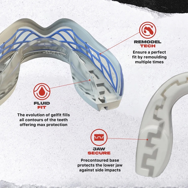 SafeJawz Nitro Series White/Blue Mouthguard Senior - Technical Detail