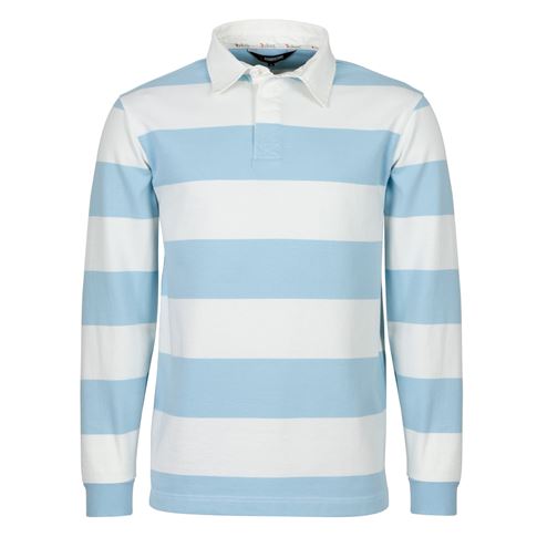 Rugby 1823 Mens Striped Rugby Shirt Long Sleeve Sky Blue and White - Front View
