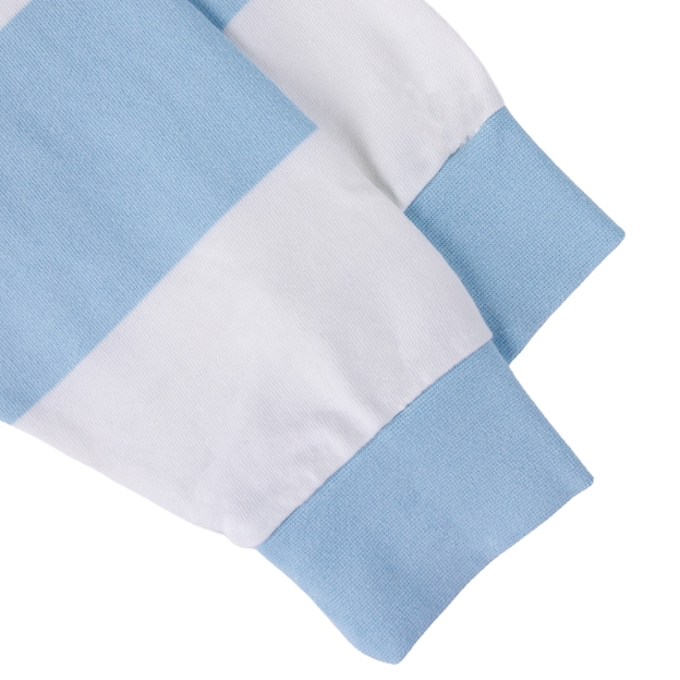 Rugby 1823 Mens Striped Rugby Shirt Long Sleeve Sky Blue and White - Sleeves Close-up