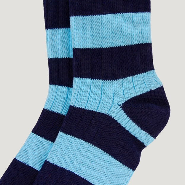 Rugby 1823 Striped Socks Navy/Sky Blue - Heel Close-up