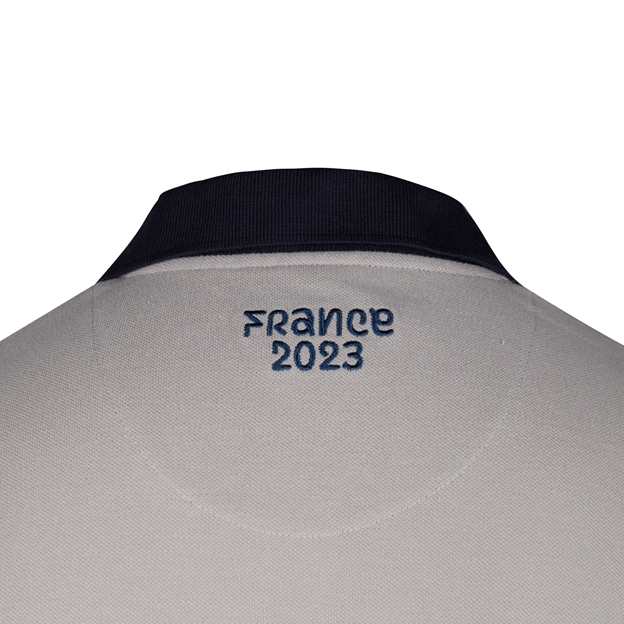 Mens Rugby World Cup 2023 Logo Polo Grey - Nape Detail Close-up