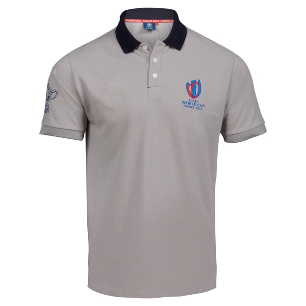 Mens Rugby World Cup 2023 Logo Polo Grey - Front View