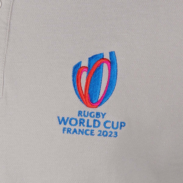 Mens Rugby World Cup 2023 Logo Polo Grey - RWC Logo Embroidery Close-up