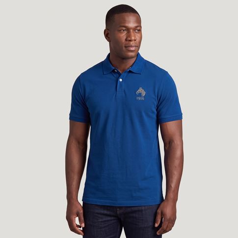 Namibia 1916 Adults Classic Cotton Polo Shirt Royal Blue - Model Front View