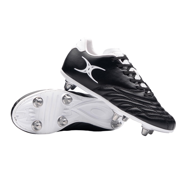 Gilbert Kids Sidestep Icon 6 Stud Soft Ground Rugby Boots Black - Front View