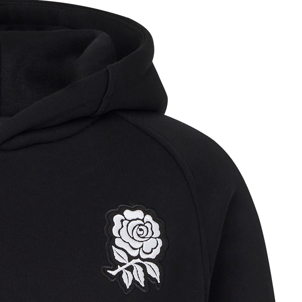 England Kids Off Pitch Hoodie 26/27 Castore Black - RFU Rose Close-up