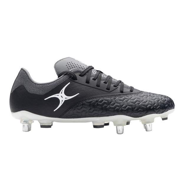 Gilbert Adults Icon Vapour 6 Stud Soft Ground Rugby Boots Black/Grey - Outstep View