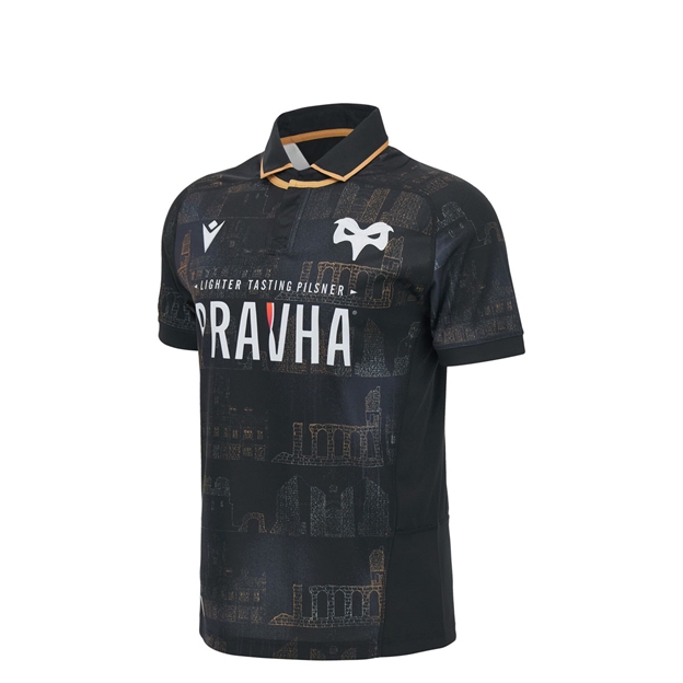 Ospreys Kids Home Rugby Shirt 26/27 Black - Front View