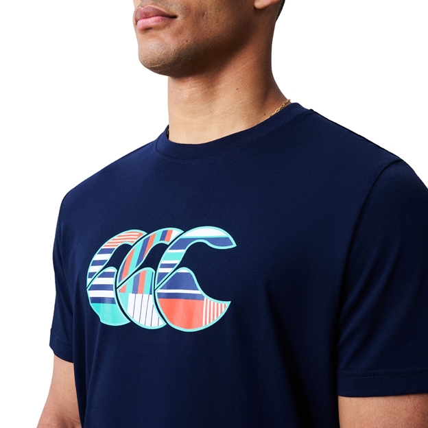Canterbury Mens Uglies Logo T-Shirt Navy/Multi - Model CCC Logo Close-up