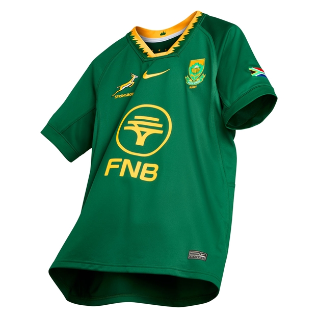 South Africa Springboks Mens Home Rugby Shirt 26/27 Short Sleeve Gorge Green - Hero View