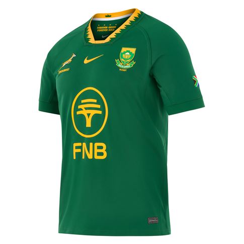 South Africa Springboks Mens Home Rugby Shirt 26/27 Short Sleeve Gorge Green - Front View