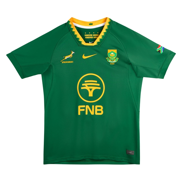 South Africa Springboks Mens Home Rugby Shirt 26/27 Short Sleeve Gorge Green - Flatlay View