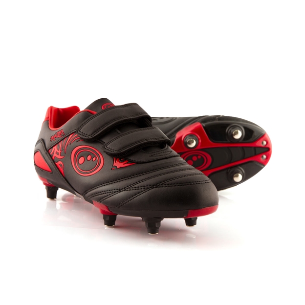 Optimum Kids Razor Easy Fasten Soft Ground Rugby Boots - Black and Red