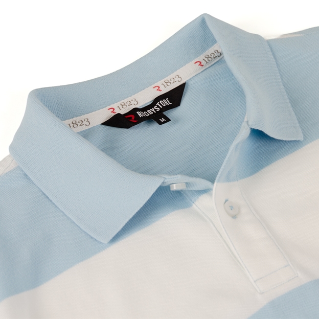 Rugby 1823 Adults Polo Shirt Sky and White - Collar Close-up