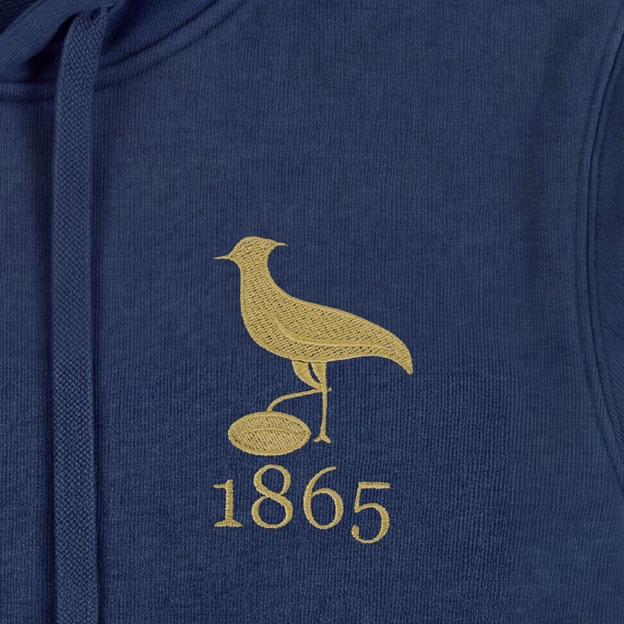 Uruguay 1865 Crest Adults Cotton Hoodie Petrol Blue - Lapwing Embroidery Close-up