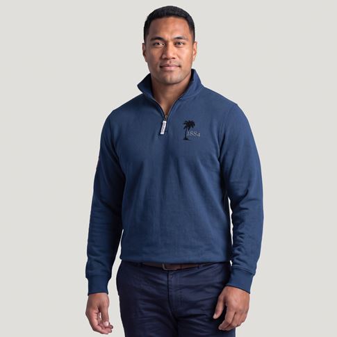 Fiji 1884 Adults Half Zip Cotton Sweatshirt Petrol Blue - Model Front View