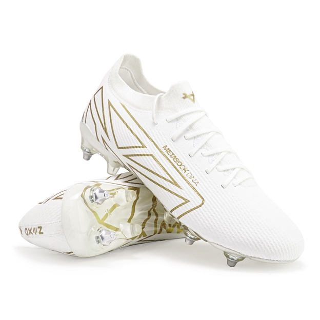 Oxen Adults Metasock Hawkshift Soft Ground Rugby Boots White/Gold - Front View