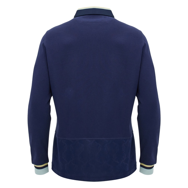 Scotland Mens Home Classic Cotton Rugby Shirt 26/27 Long Sleeve Navy and Sand - Back View