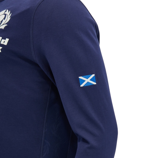 Scotland Mens Home Classic Cotton Rugby Shirt 26/27 Long Sleeve Navy and Sand - Scottish Thistle Embroidery Close-up