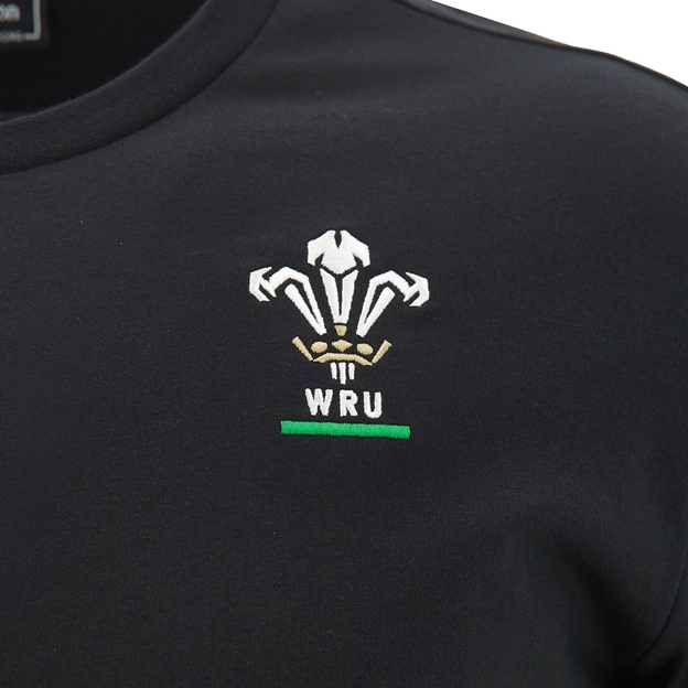 Wales Kids Travel T-Shirt 26/27 Black - WRU Logo Close-up