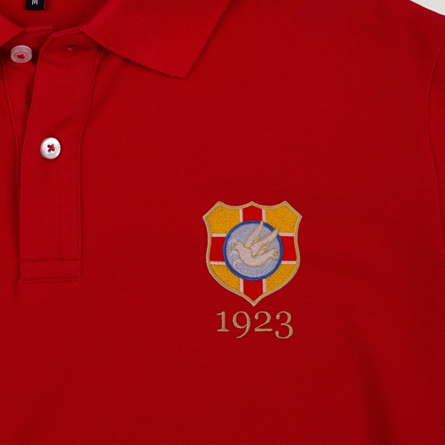 Tonga 1923 Adults Classic Cotton Polo Shirt Red - Badge Close-up