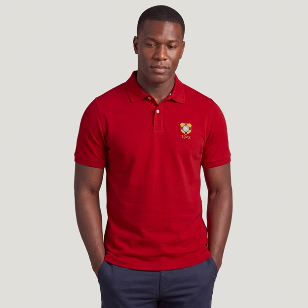 Tonga 1923 Adults Classic Cotton Polo Shirt Red - Model Front View