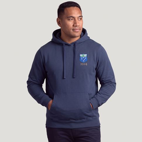 Samoa 1924 Adults Cotton Hoodie Petrol Blue - Model Front View
