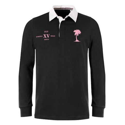 Womens World Cup Fiji Adults Classic Heavyweight Rugby Shirt Black - Front