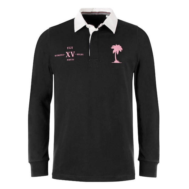 Womens World Cup Fiji Adults Classic Heavyweight Rugby Shirt Black - Front