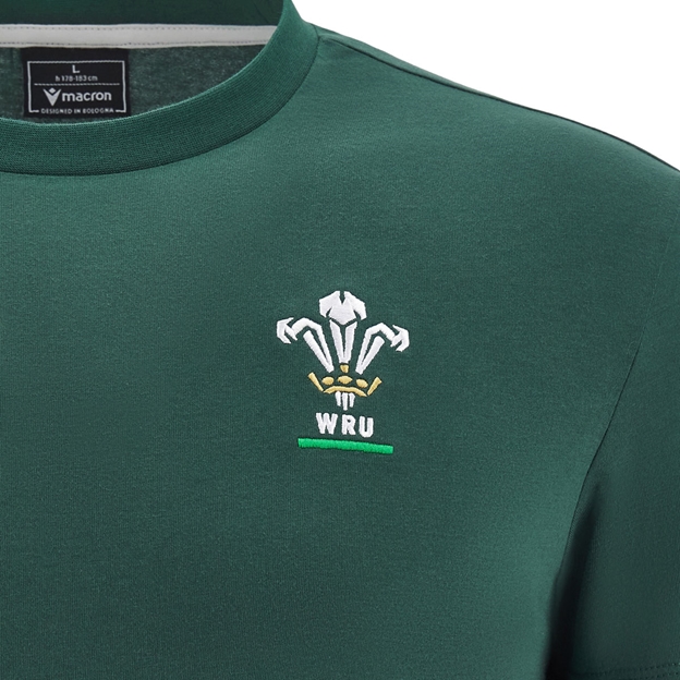 Wales Mens Cotton Fanline T-Shirt 25/26 Green - WRU Embroidery