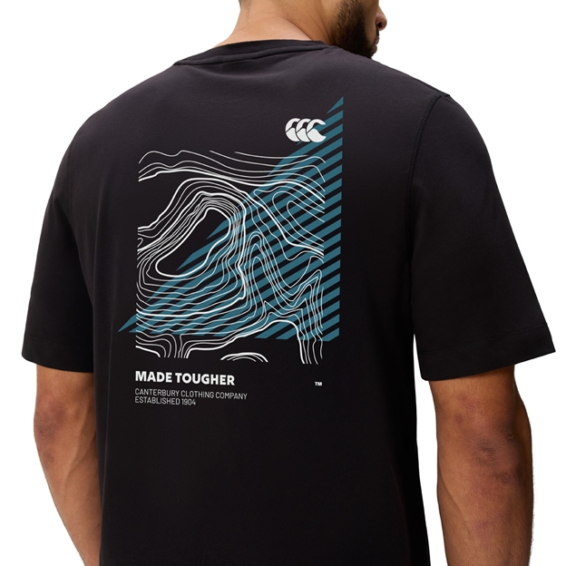 Canterbury Mens Tempo+ Drill GFX Training T-Shirt Black - Model Back Close-up