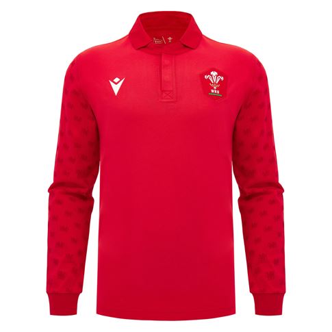 Wales Mens Home Cotton Rugby Shirt 26/27 Long Sleeve Red - Front View