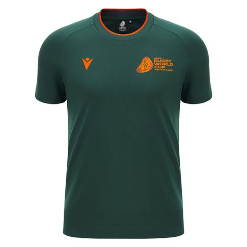 Rugby World Cup 2027 Mens Cotton T-Shirt Dark Green/Orange - Front View
