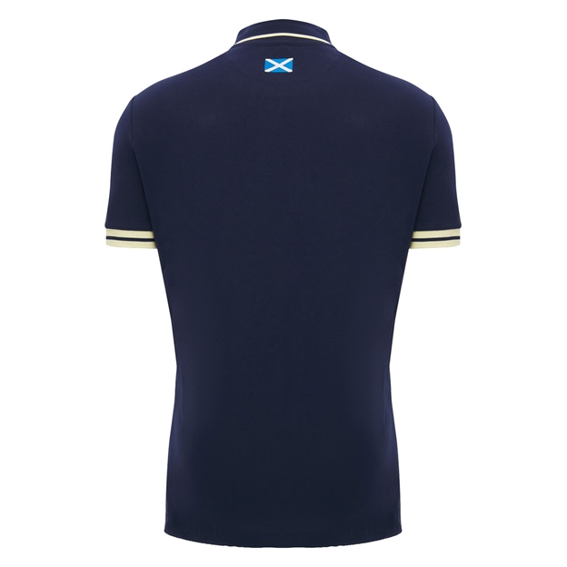 Scotland Mens Travel Fitted Cotton Polo 26/27 Navy and Sand - Back View